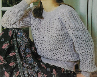 Women's Lacy Sweater with Garter Stitch Yoke knitting pattern DK 8 ply yarn or wool 32-40 in 81-102 cm bust PDF Instant Download Post Free