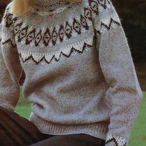 Women&#39;s Fairisle Yoke Sweater knitting pattern DK 8 ply yarn or wool 30-36 inch bust PDF Instant Digital Download Post Free