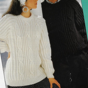 Men&#39;s & Women&#39;s Cable Sweater knitting pattern Chunky/Bulky yarn or wool 30-44 inch 76-112 cm chest PDF Instant Digital Download Post Free