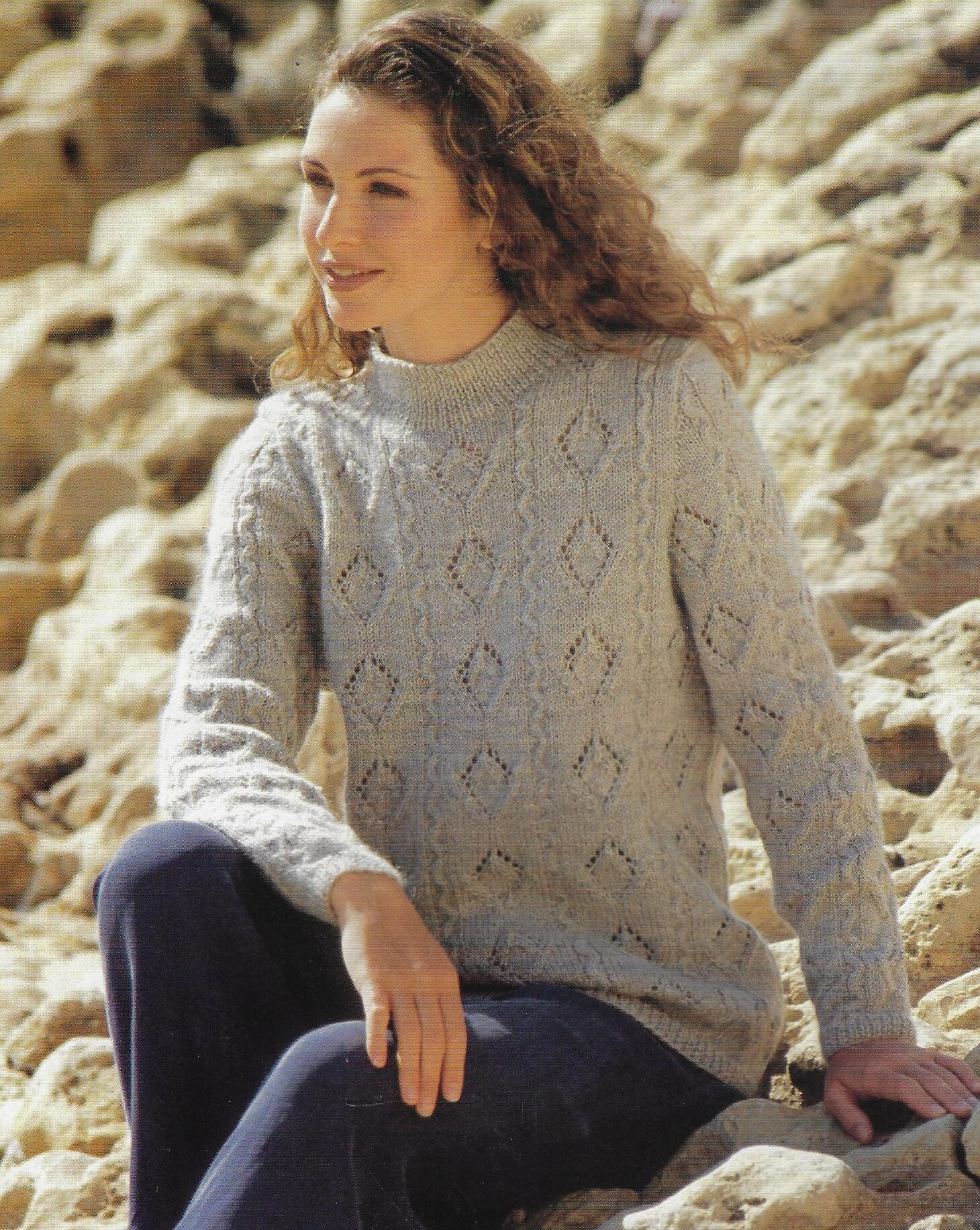 Women's Diamond Lace Sweater Knitting Pattern 8 Ply 32-42 Inch PDF