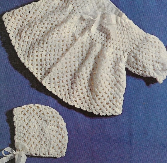 Baby Matinee Set Vintage Crochet Pattern 3 Ply Yarn Jacket Bonnet Booties PDF Download Post Free Etsy UK