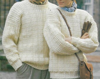 Men's & Women's Square Textured Sweater knitting pattern DK 8 ply yarn or wool 30-44 inch 76-112 cm chest PDF Instant Download Post Free