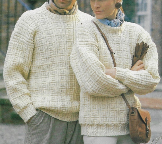 Men's & Women's Square Textured Sweater Knitting Pattern DK Men's & Women's Square Textured Sweater Knitting Pattern DK