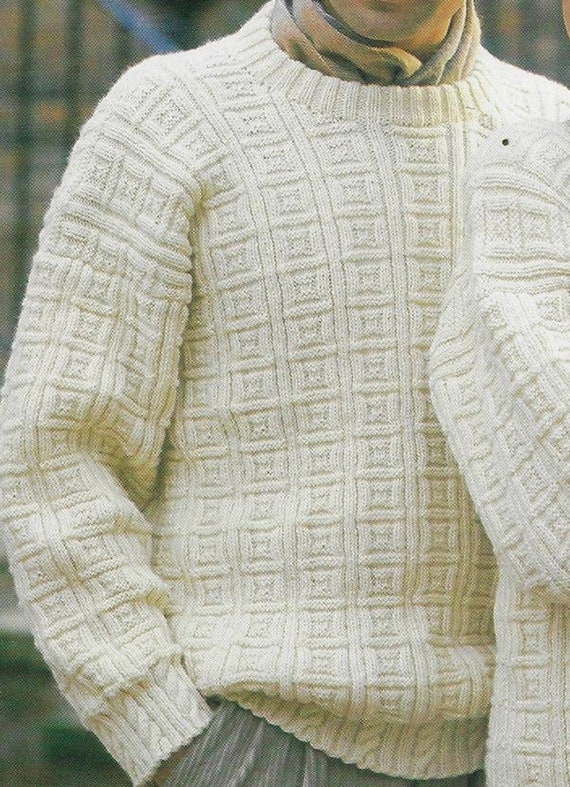Men's & Women's Square Textured Sweater Knitting Pattern DK Men's & Women's Square Textured Sweater Knitting Pattern DK