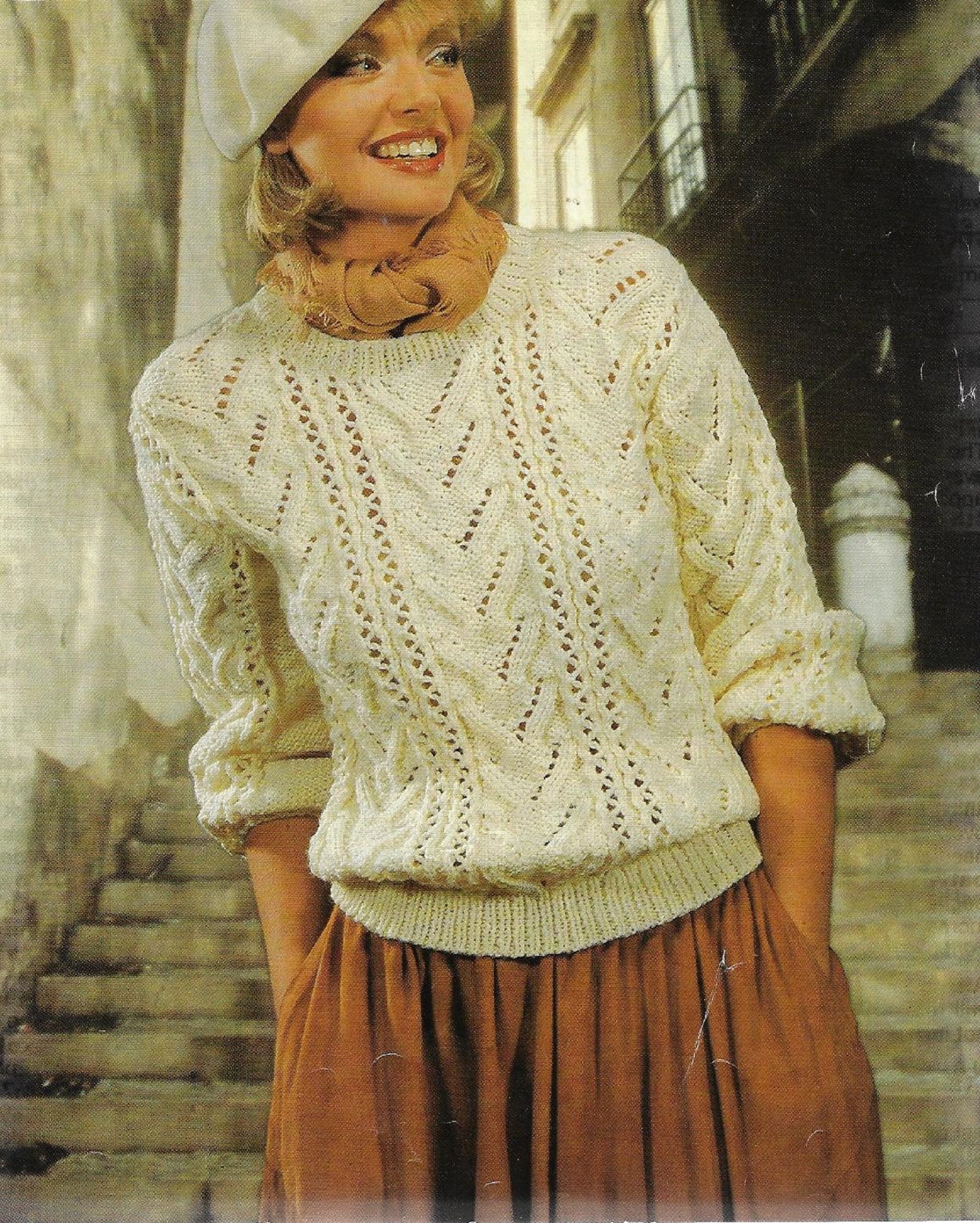 Women's Lacy Sweater Knitting Pattern 10 Ply 32-42 Inch PDF