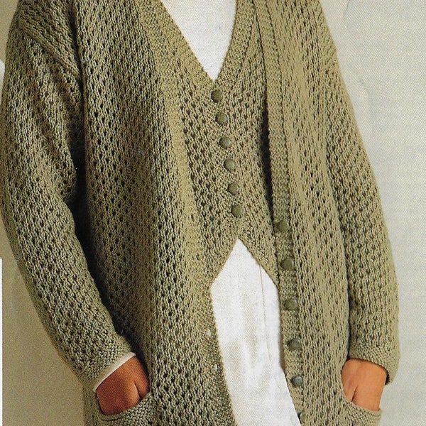 Women's Honeycomb Cardigan & Waistcoat knitting pattern 10 ply yarn or wool 30-44 inch 76-112 cm bust PDF Instant Digital Download Post Free