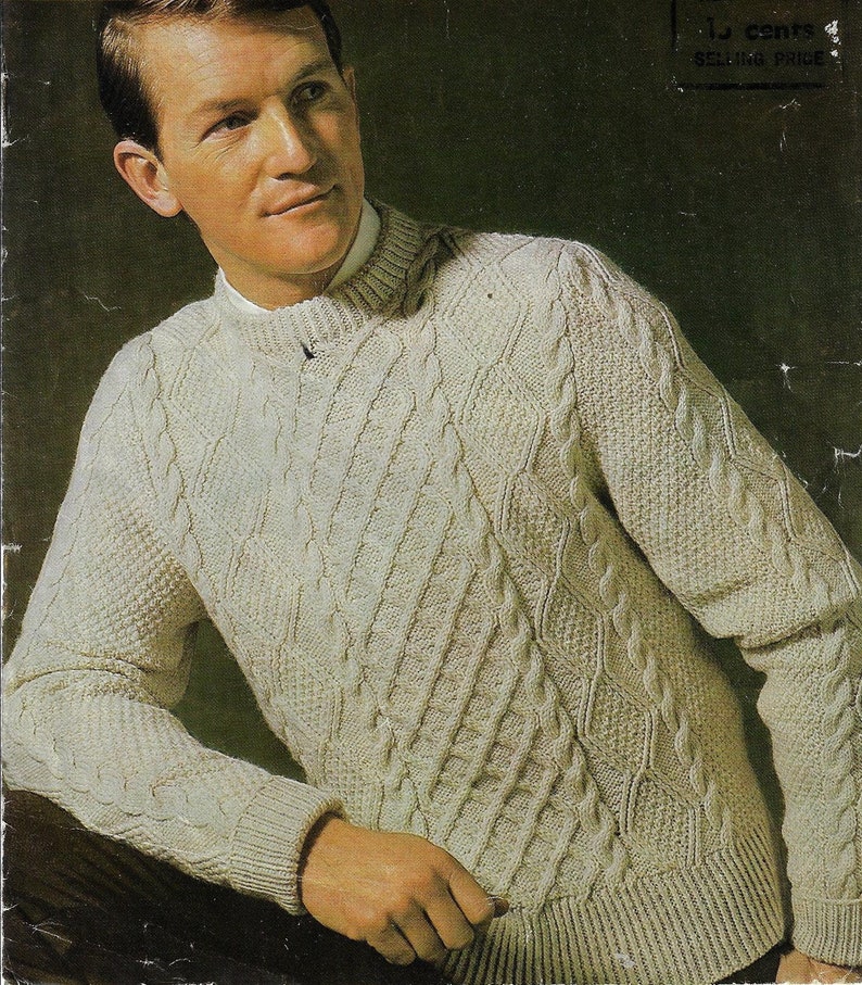 Men's Cable Aran Sweater Knitting Pattern DK 8 Ply Yarn or | Etsy