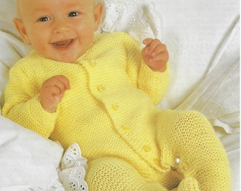 Baby&#39;s Easy Garter Stitch All-in-One Suit knitting pattern DK 8 ply yarn or wool 14-20 inch 36-51cm chest PDF Instant Download Post Free