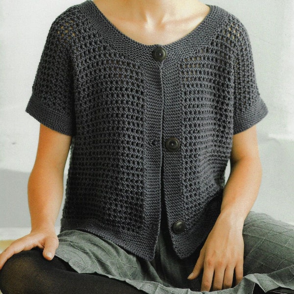 Women & Girls' Short Sleeve Cardigan knitting pattern DK 8 ply yarn or wool 26-46 inch 65-115cm chest PDF Instant Digital Download Post Free
