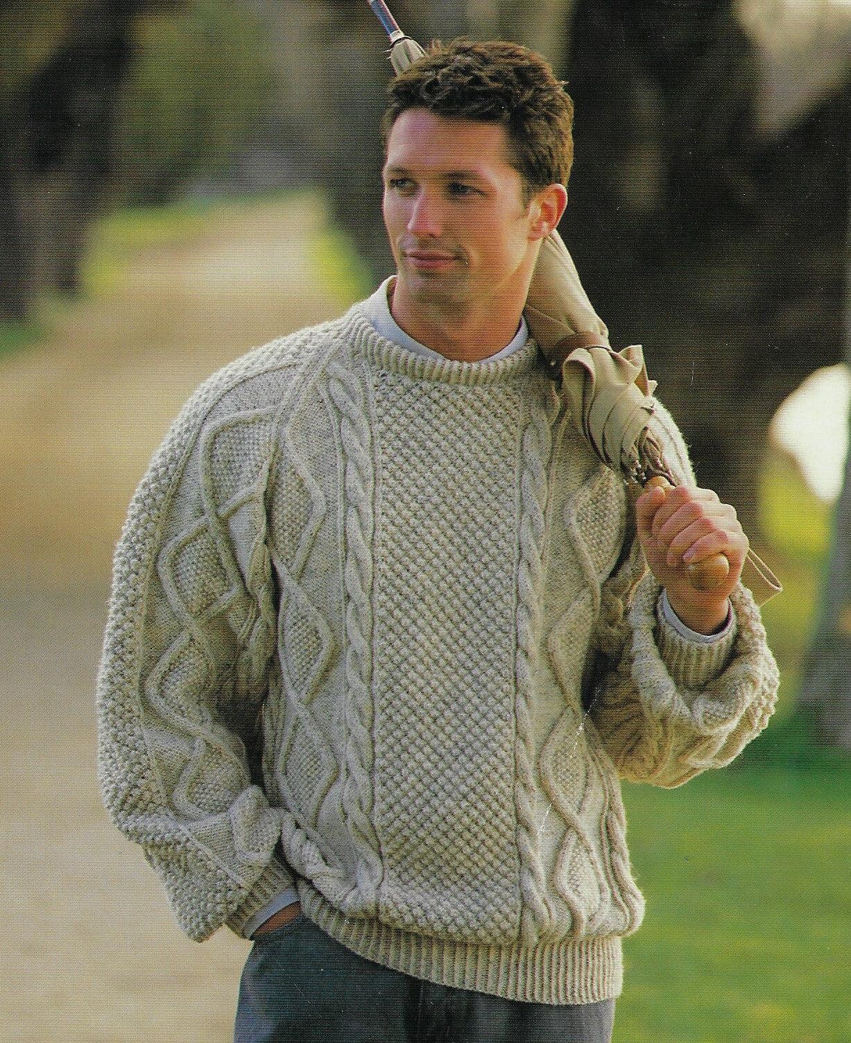 Men's Cable Aran Sweater Knitting Pattern DK 8 Ply Yarn or | Etsy