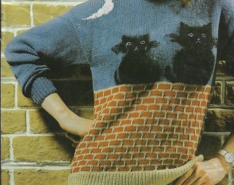 Women's Cats Chorus Sweater knitting pattern DK 8 ply yarn or wool 32-38 inch 81-96 cm bust PDF Instant Digital Download Post Free