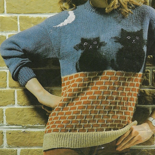 Women's Cats Chorus Sweater knitting pattern DK 8 ply yarn or wool 32-38 inch 81-96 cm bust PDF Instant Digital Download Post Free