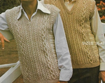 Men's Cable Vest with Optional Sleeves knitting pattern DK 8 ply yarn or wool 34-44 inch chest PDF Instant Digital Download Post Free