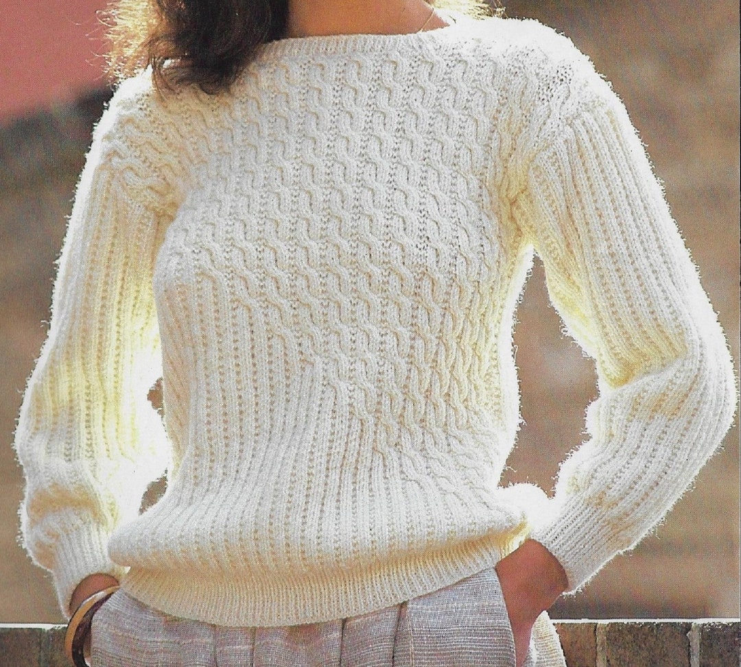 Women's Rib Cable Sweater Knitting Pattern DK 8 Ply Yarn 32-38 Inch ...