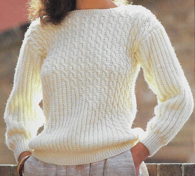 Women's Rib Cable Sweater knitting pattern DK 8 ply yarn 32-38 inch bust PDF Instant Digital Download Post Free image 1