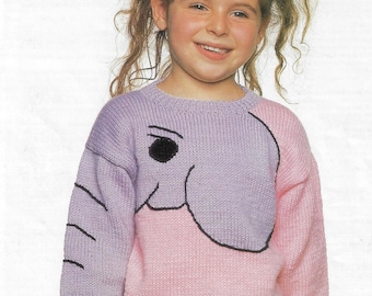 Child's Elephant Sweater Knitting Pattern DK 8 ply 20-25 inch PDF Download