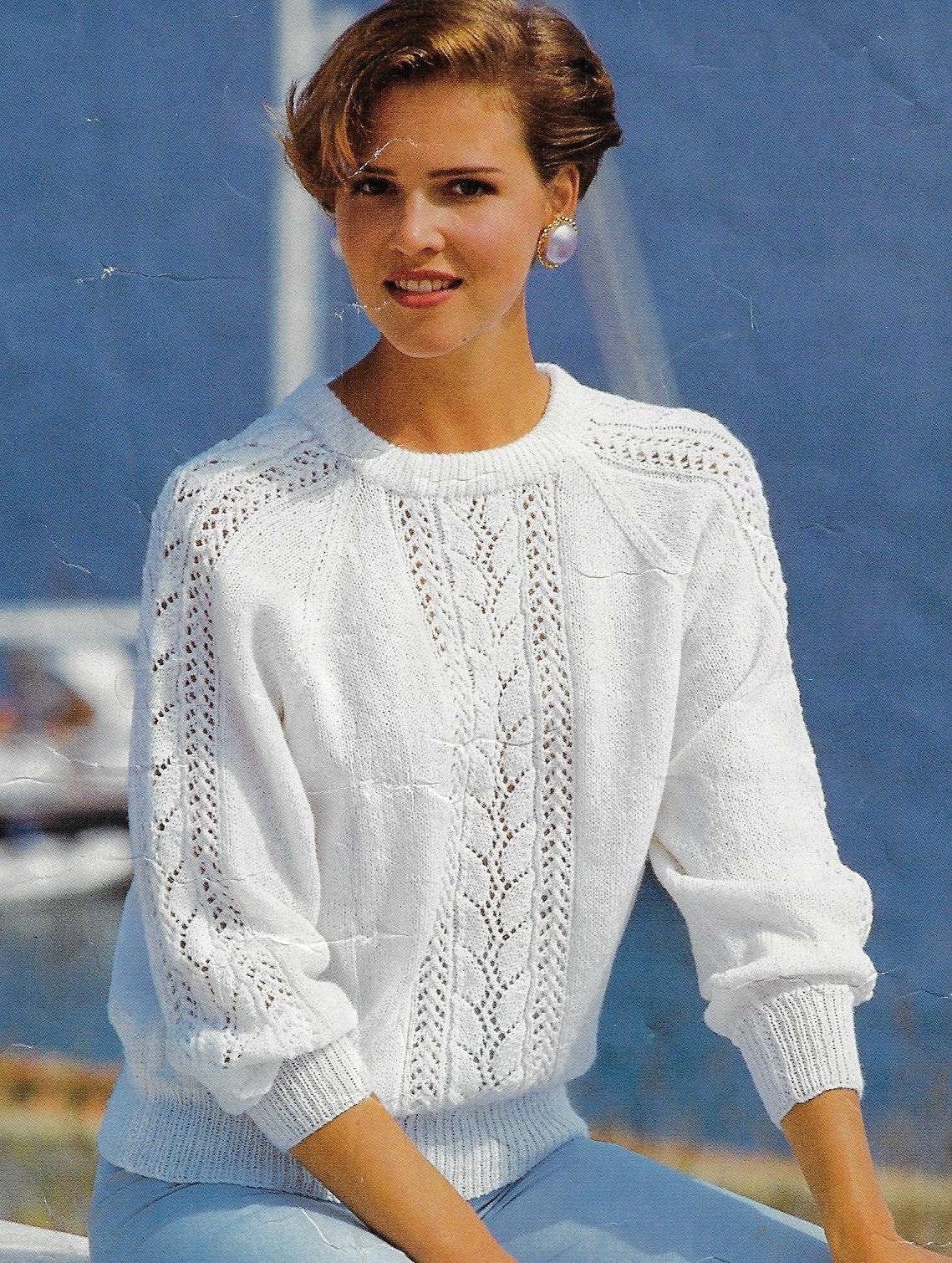 Women's Lace Panel Sweater Knitting Pattern 4 Ply Yarn Etsy Australia