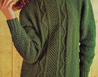 Women's Aran Style Sweater vintage knitting pattern DK 8 ply yarn or wool 34-38 inch bust PDF Instant Digital Download Post Free