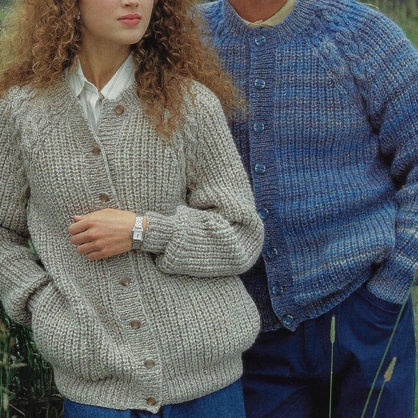 Men & Women Fisherman's Rib Cardigan with Cable Shapings knitting pattern 10 ply 30-44 inch 76-112 cm chest PDF Instant Download Post Free