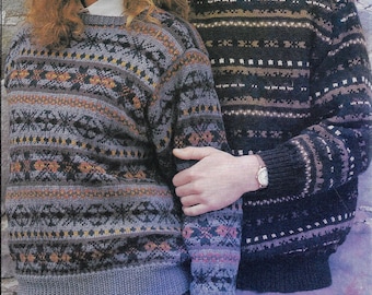 Unisex All-Over Fairisle Sweater knitting pattern DK 8 ply  yarn or wool 32-46 inch 81-117 cm PDF Instant Digital Download Post Free