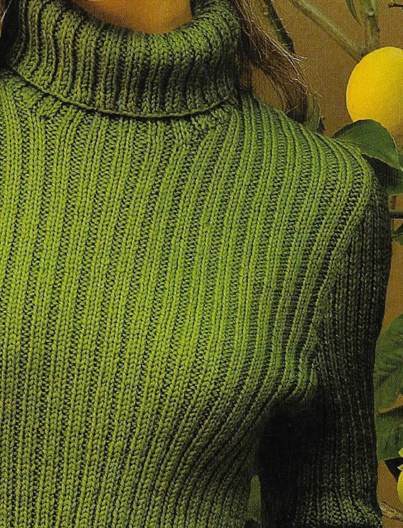 Women's Double Rib Polo Neck Sweater knitting pattern DK 8 ply yarn or wool 30-44 inch 75-110 cm bust PDF Instant Digital Download Post Free image 2