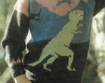 Dinosaur Sweater Knitting Pattern: Child's T-Rex Design (PDF Download)