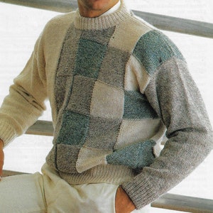 Men&#39;s Colour Block Sweater knitting pattern DK 8 ply yarn or wool 34-44 inch chest PDF Instant Digital Download Post Free