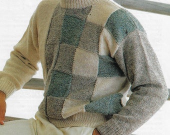 Men's Colour Block Sweater knitting pattern DK 8 ply yarn or wool 34-44 inch chest PDF Instant Digital Download Post Free