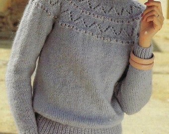 Women's Lacy Yoke Sweater knitting pattern 10 ply yarn or wool 30-42 inch 76-107 cm bust PDF Instant Digital Download Post Free