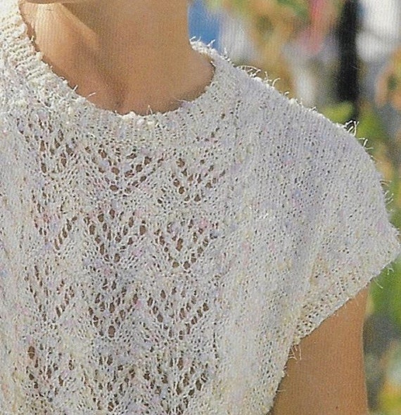 トップス At Last & Co Summer Knit 40 Women's Cap Sleeve Summer Top Knitting Pattern DK 8 Ply Yarn