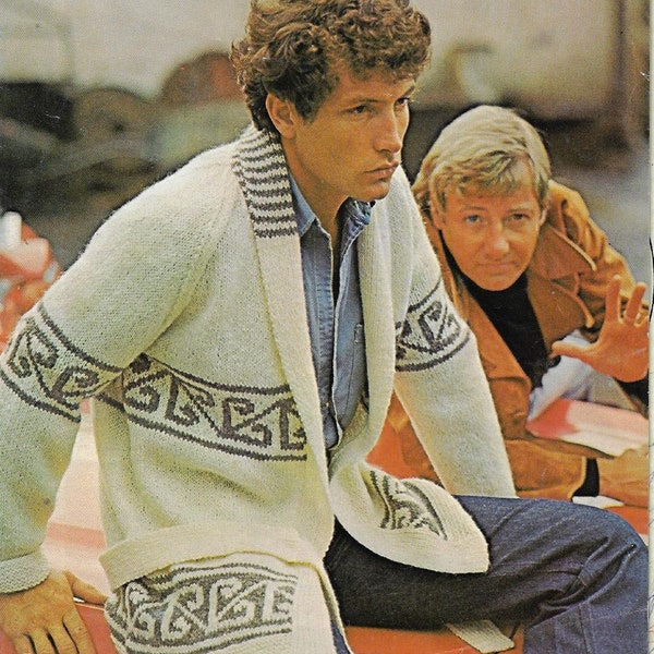 Men's Starsky Jacket vintage knitting pattern DK 8 ply yarn or wool 36-46 inch 91-116 cm chest PDF Instant Digital Download Post Free