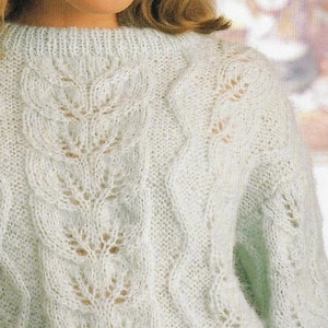 Women&#39;s Leafy Lace Sweater knitting pattern 12 ply triple yarn wool mohair 32-40 inch 81-102 cm bust PDF Instant Digital Download Post Free