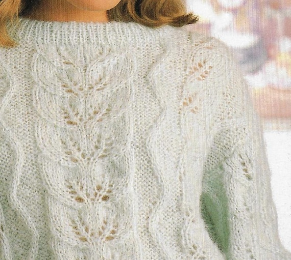 Women s Leafy Lace Sweater Knitting Pattern 12 Ply Triple Yarn