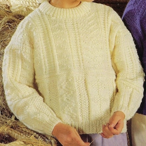 Child&#39;s Guernsey Style Sweater knitting pattern 10 ply Aran yarn or wool 22-30 inch chest PDF Instant Download Post Free