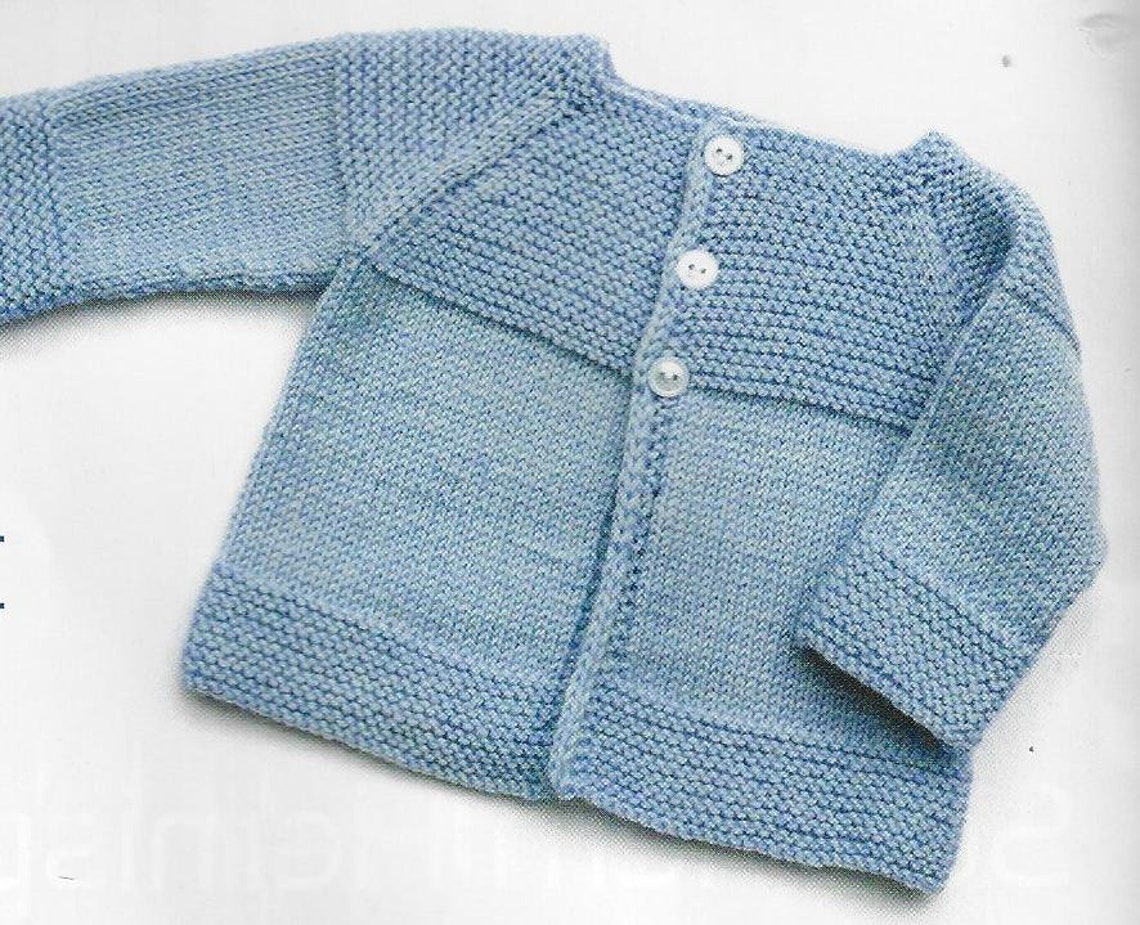 Baby Jacket Garter Stitch Yoke Knitting Pattern 09 Months 3 Etsy Canada