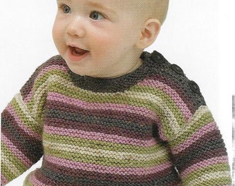 Easy Baby&#39;s Striped Garter Stitch Sweater & Cardigan knitting pattern DK yarn or wool 0-18 months PDF Instant Digital Download Post Free