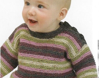 Easy Baby's Striped Garter Stitch Sweater & Cardigan knitting pattern DK yarn or wool 0-18 months PDF Instant Digital Download Post Free