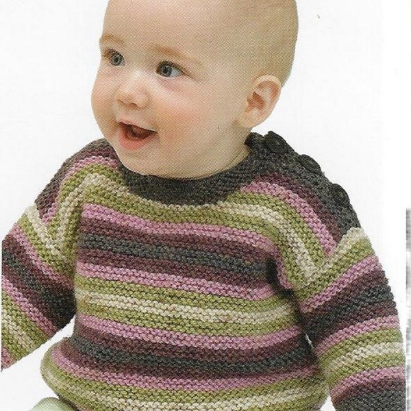 Easy Baby's Striped Garter Stitch Sweater & Cardigan knitting pattern DK yarn or wool 0-18 months PDF Instant Digital Download Post Free