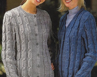 Women's Cable Cardigan knitting pattern DK 8 ply yarn or wool 28-46 inch 70-115cm bust PDF Instant Digital Download Post Free