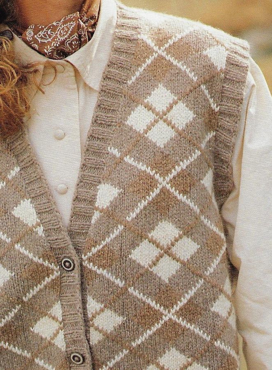 Women's Argyle Waistcoat Vest Knitting Pattern DK 8 Ply Etsy