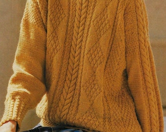 Women's Cable Aran Sweater knitting pattern DK 8 ply yarn or wool 34-40 inch 86-102 cm bust PDF Instant Digital Download Post Free