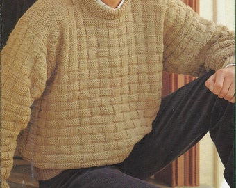 Men's All-Over Basketweave Sweater knitting pattern 12 ply triple wool yarn 36-42 inch 90-105cm chest PDF Instant Digital Download Post Free