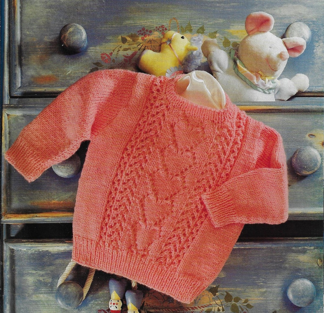 Baby & Toddler Heart Sweater Knitting Pattern DK 8 Ply Wool