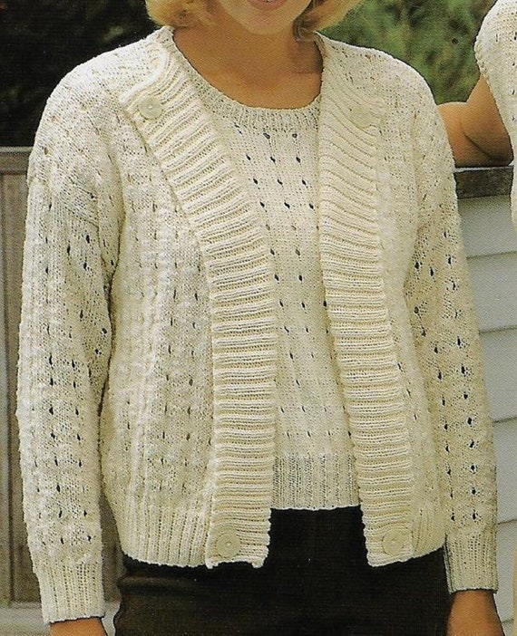 Women s Eyelet Twinset Knitting Pattern DK 8 Ply Yarn Wool or Cotton 32 42 in 81 107 Cm Bust PDF Instant Digital Download Post Free Etsy Ireland