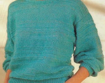 Women's Easy Dropped Loop Sweater knitting pattern DK 8 ply yarn or wool 30-40 in 75-100 cm bust PDF Instant Digital Download Post Free