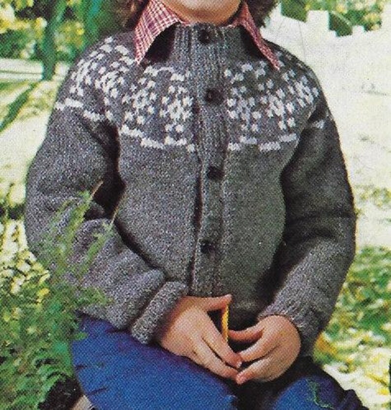 Child's Fairisle Yoke Cardigan Knitting Pattern DK 8 Ply Etsy
