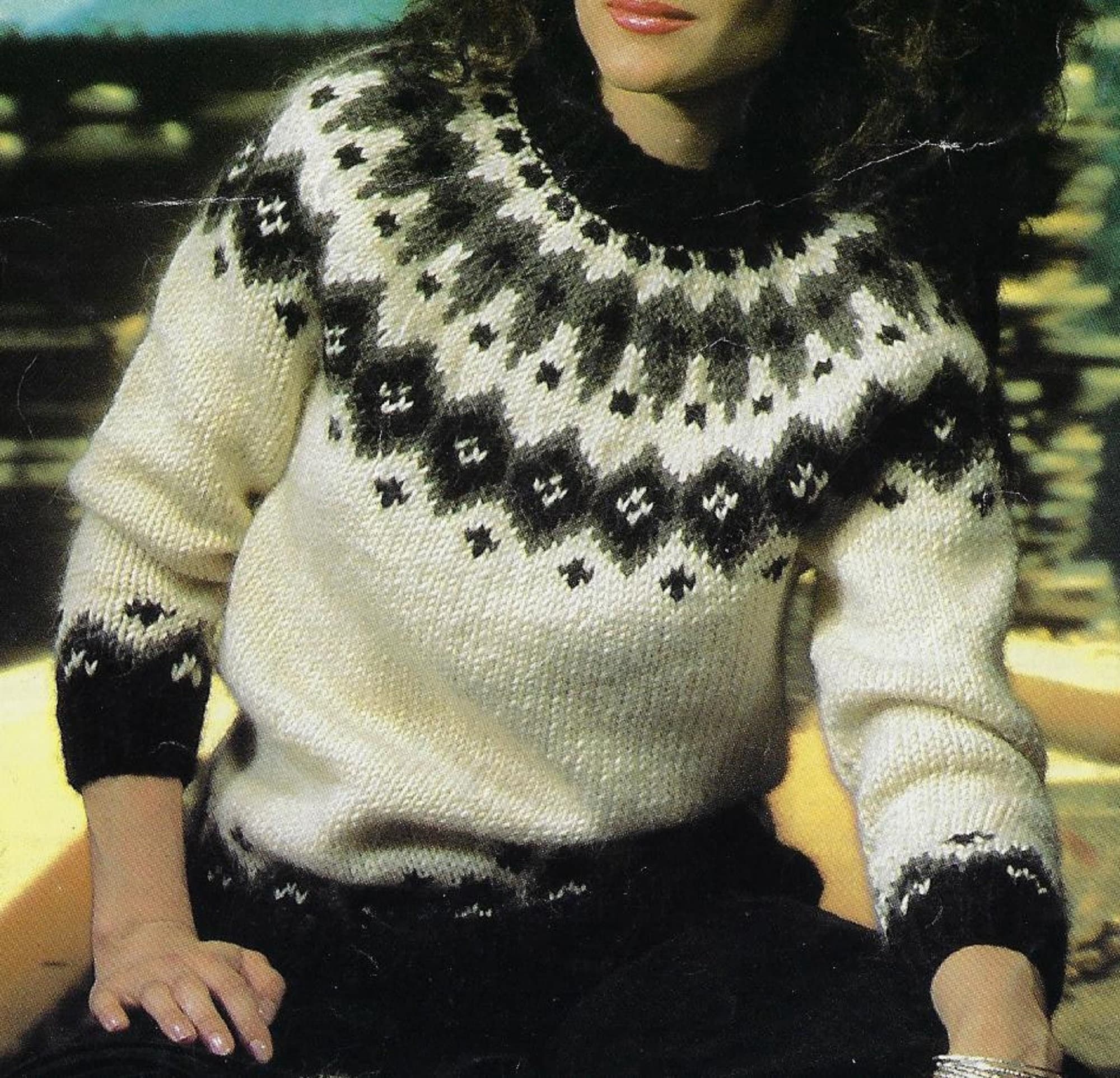 Women's Fairisle Yoke Sweater Knitting Pattern 12 Ply Lopi Chunky