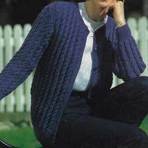 Women's All-Over Cable Cardigan knitting pattern DK 8 ply yarn or wool 32-42 inch 80-105 cm bust PDF Instant Digital Download Post Free