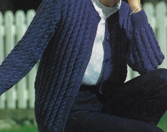 Women's All-Over Cable Cardigan knitting pattern DK 8 ply yarn or wool 32-42 inch 80-105 cm bust PDF Instant Digital Download Post Free