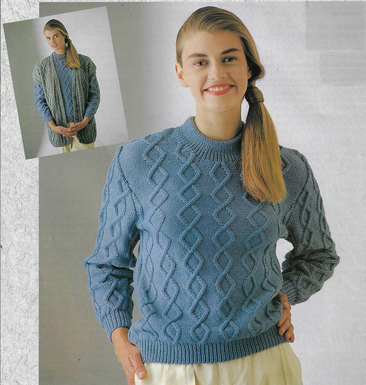 Women's Cable Sweater & Vest knitting pattern DK 8 ply | Etsy